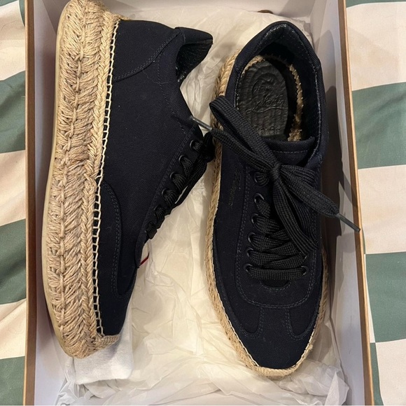 Christian Louboutin Navy Canvas Red Bottom Sneakers - Picture 3 of 8